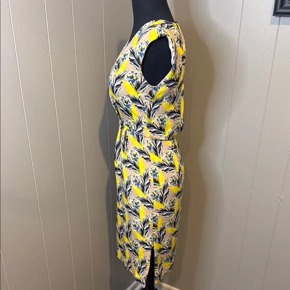 B6 J. Crew Women’s Petite 00P Vibrant Yellow Patterned Midi Dress - Picture 3 of 7